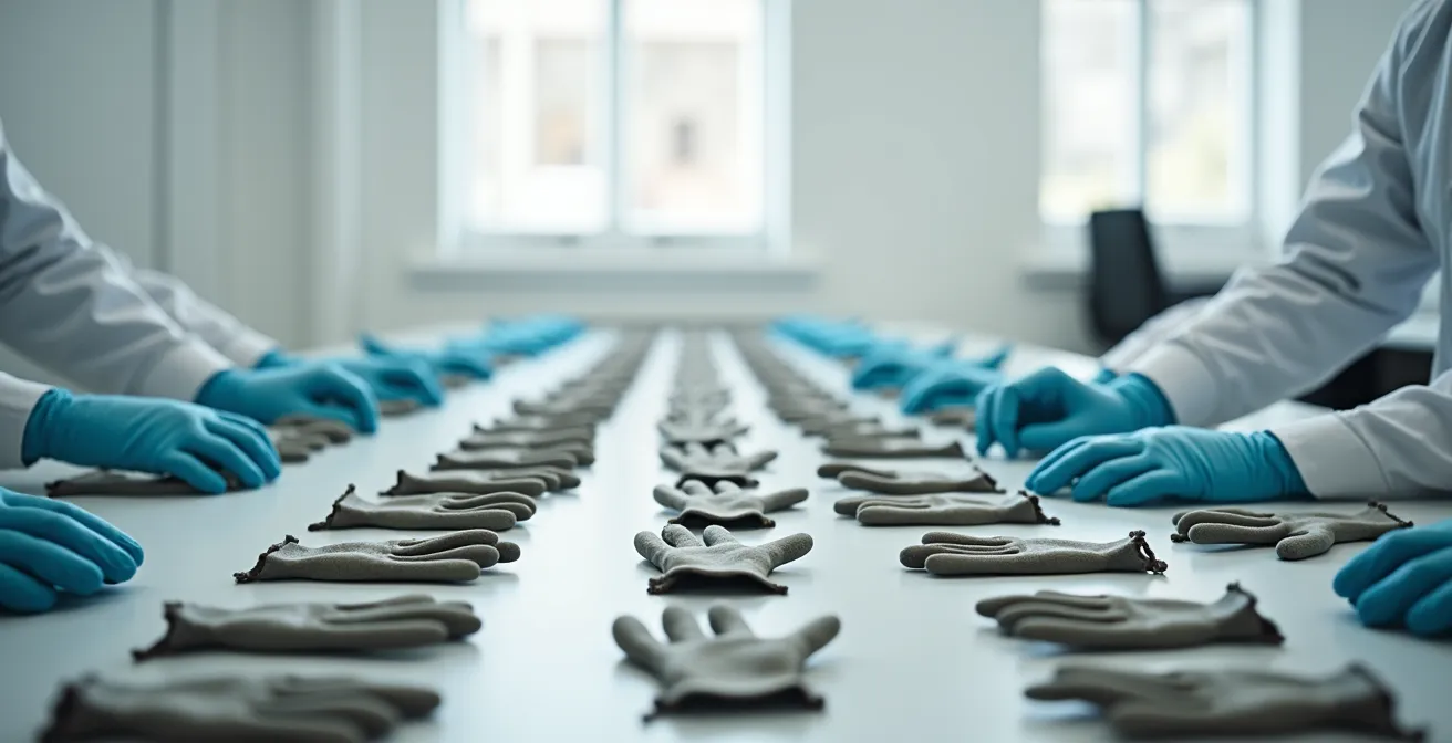 Inspection minutieuse de l'usure d'un gant de protection