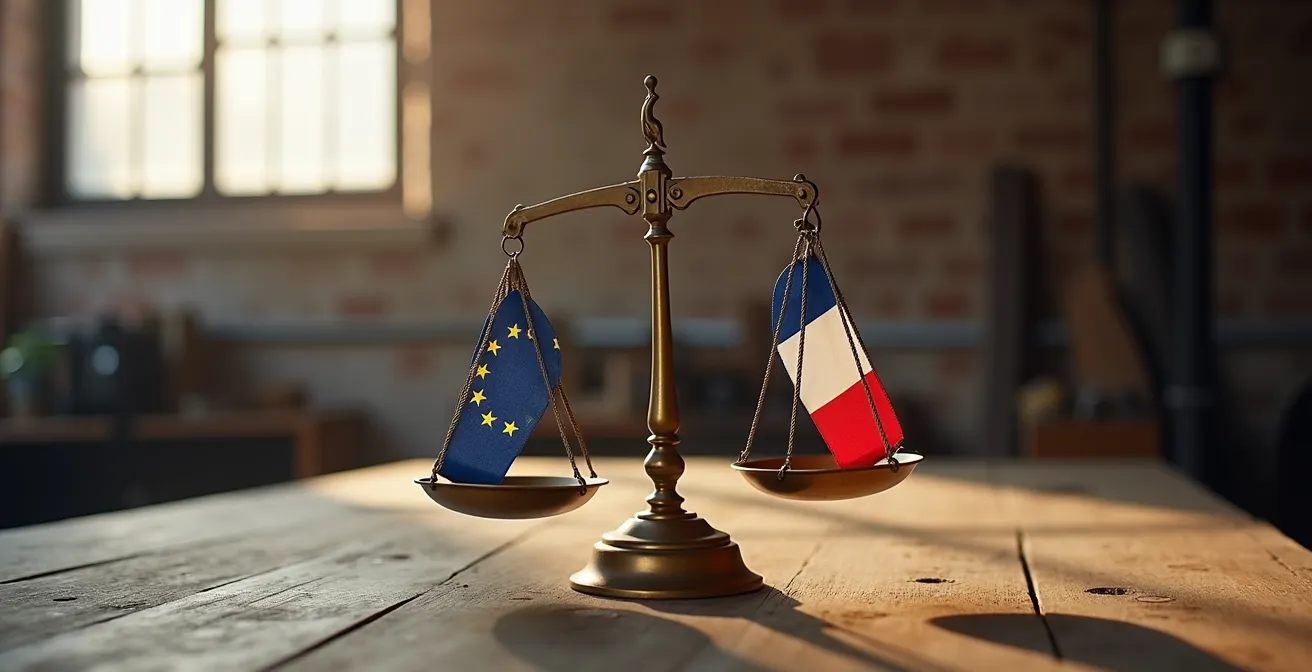 Balance symbolique avec logos énergétiques flous représentant le choix difficile