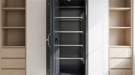 Coffre-fort certifié installé dans un dressing résidentiel moderne